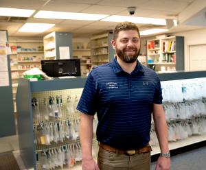 Pharmicist Bryce Allfrey at his pharmacy.