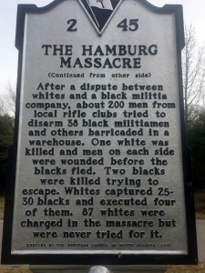 Historic marker commemorating the Hamburg Massacre